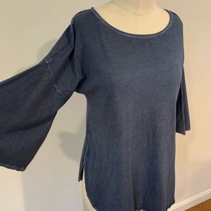100% cotton boho sleeve top in blue